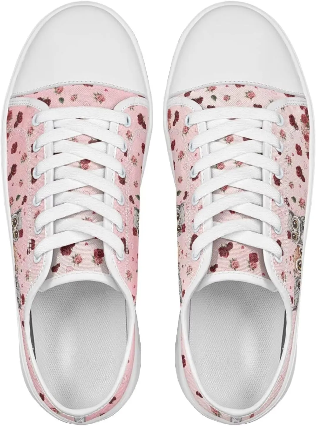Red Rose Girls Canvas Sneakers Casual Work Animal Print Slip On Tennis Shoes Arch Support Footwear with White Sole
