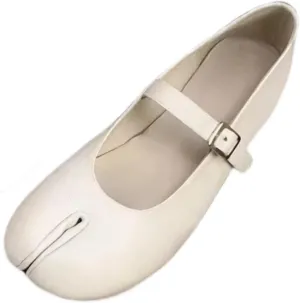 Retro Tabi Ballet Flats Shoes for Women Single-Strap Genuine Leather Mary Jane Flat Closed Split-Toe Low-Cut Soft Upper and Insole Comfort Office Work