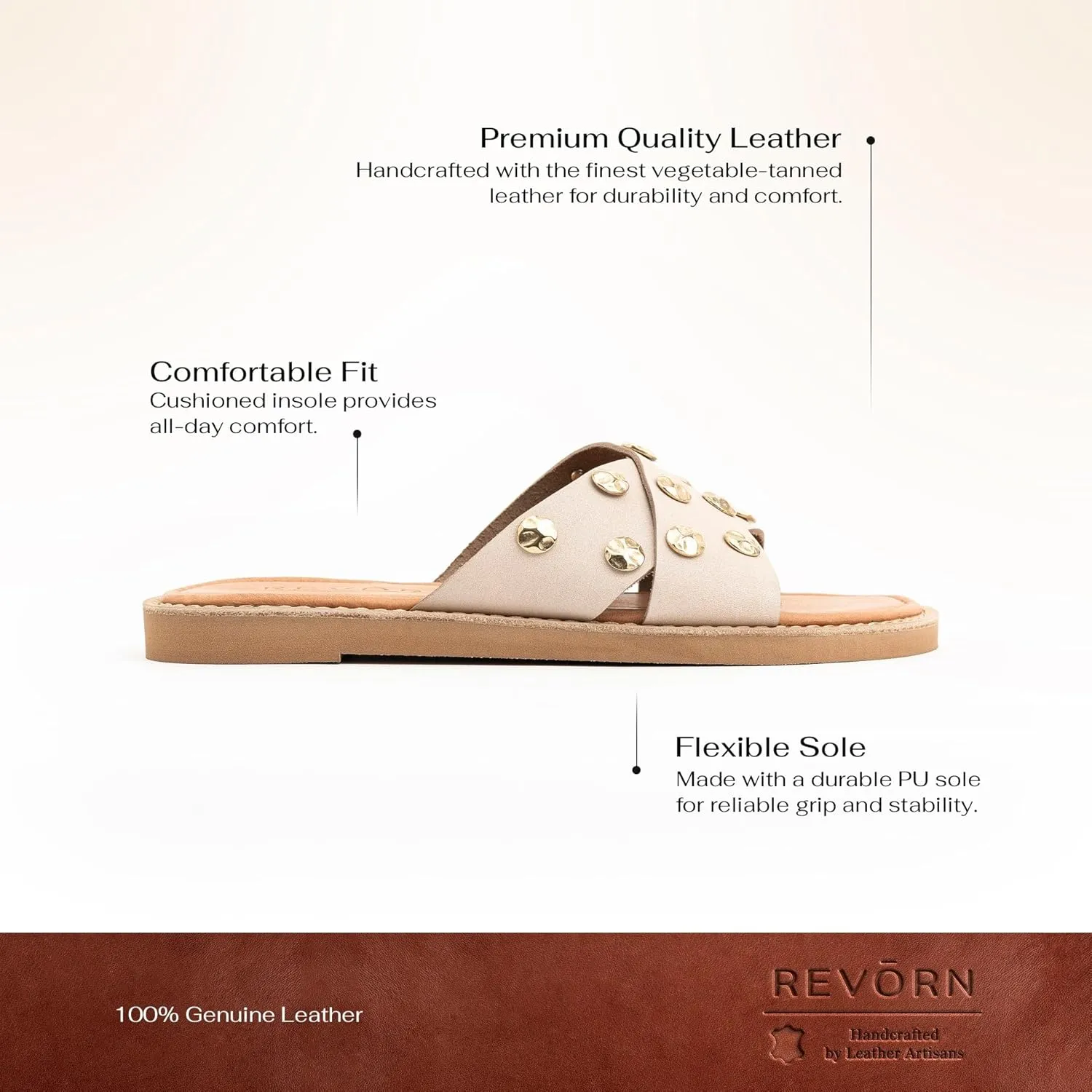 REVORN - SHINE Designer Sandal | Handcrafted Women Sandal | 100% Genuine Leather | Ultra Comfortable Insole | Flexible Sole | Sophisticated Design
