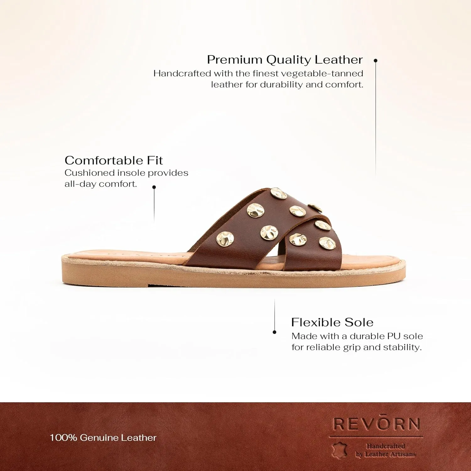 REVORN - SHINE Designer Sandal | Handcrafted Women Sandal | 100% Genuine Leather | Ultra Comfortable Insole | Flexible Sole | Sophisticated Design