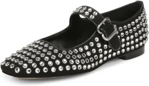 Rhinestone Flats for Women Studded Ballet Flats Sparkly Square Toe Buckle Strap Ballerina Mary Jane Shoes