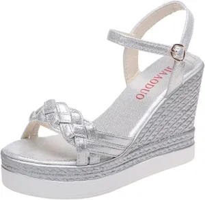 RiceelSor Women's Wedge Open Toe Buckle Ankle Strap Platform Sandals Breathable Anti-Slip Comfortable Orthopedic Summer Dress Heels