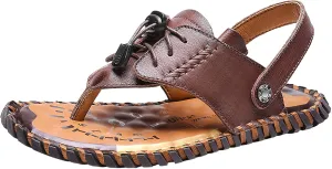 rismart Men Leather Sandals Clip Toe Adjustable Handmade Summer Beach Shoes for Walking Hiking