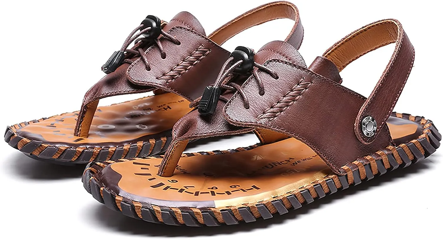 rismart Men Leather Sandals Clip Toe Adjustable Handmade Summer Beach Shoes for Walking Hiking