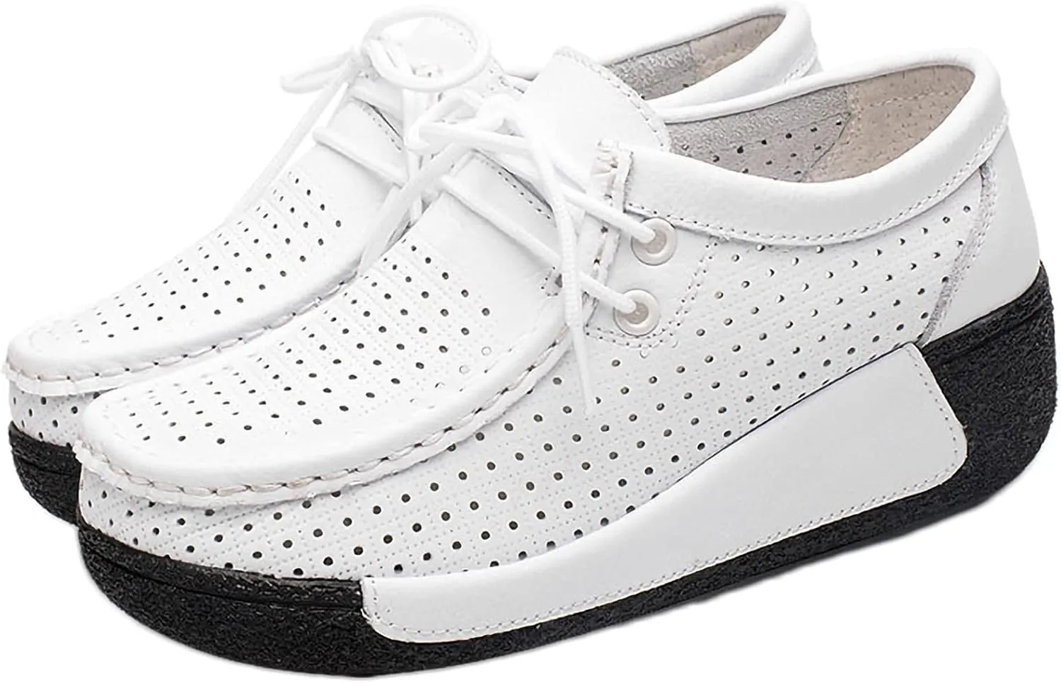 rismart Women's Lace-up Fashion Sneakers Leather Platform Casual Walking Shoes
