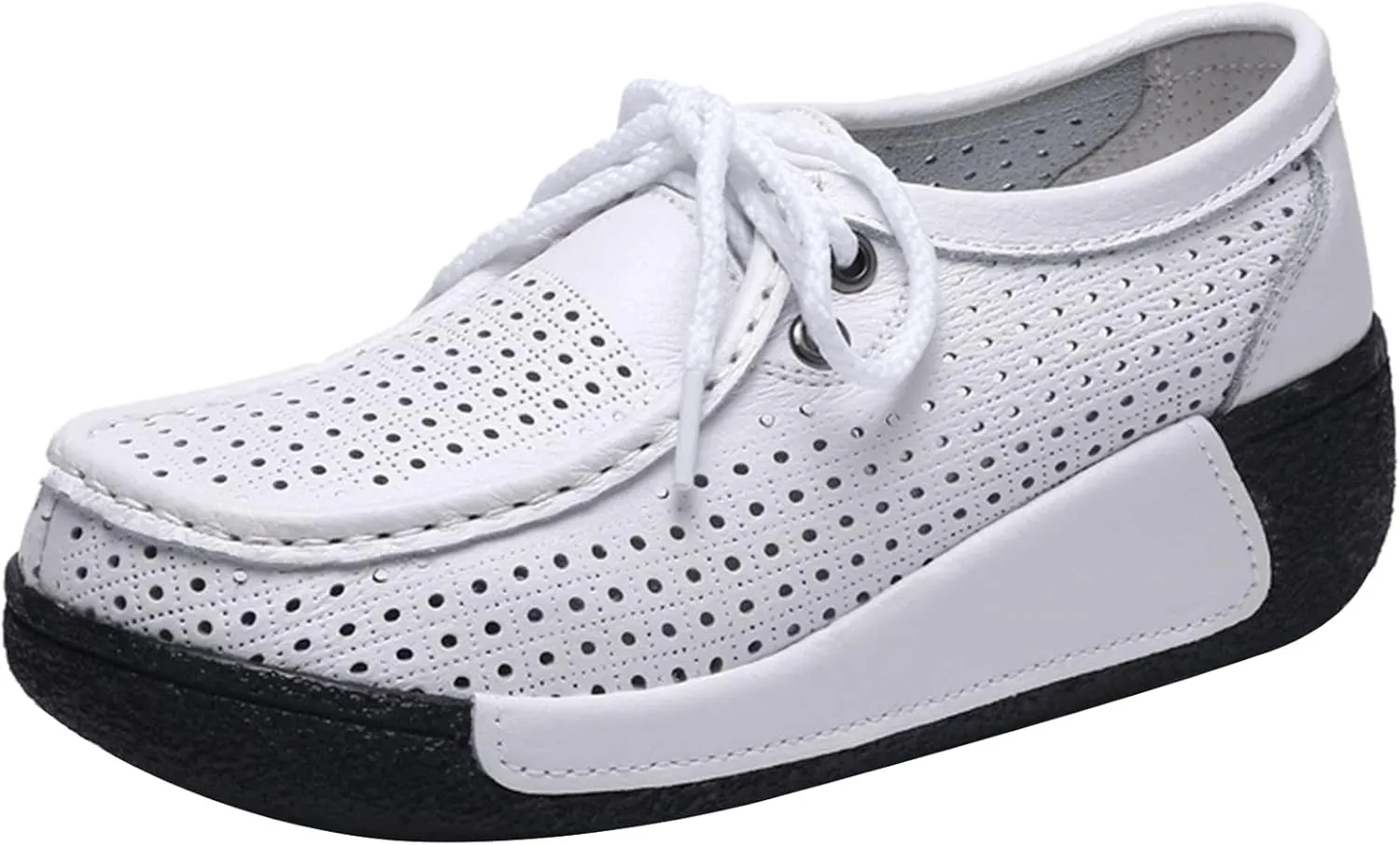 rismart Women's Lace-up Fashion Sneakers Leather Platform Casual Walking Shoes