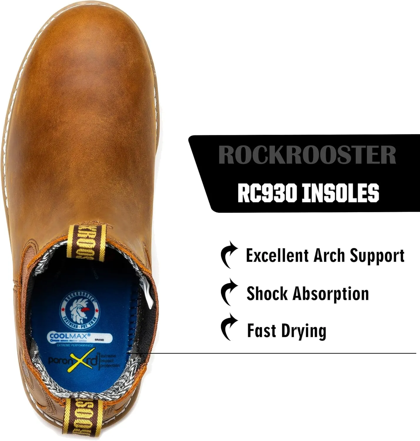 ROCKROOSTER Capitola Steel Toe Slip On Work Boots for Men, 6" Chelsea Wedge Work Boots, Traction Lug Rubber Outsole, 100% Leather, Anti-Fatigue, Breathable, ASTM F2413-18 M/I/C EH, SAP101ST, SAP102ST