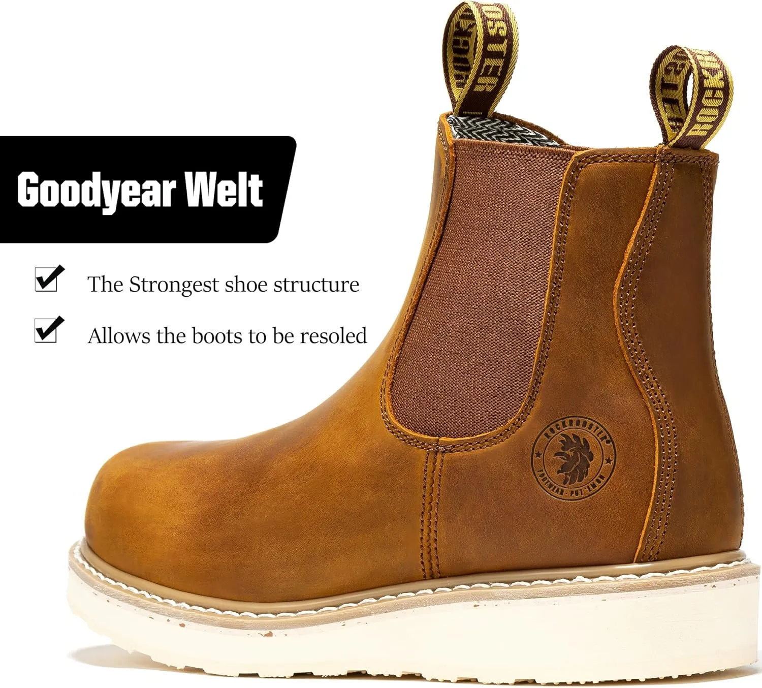 ROCKROOSTER Capitola Steel Toe Slip On Work Boots for Men, 6" Chelsea Wedge Work Boots, Traction Lug Rubber Outsole, 100% Leather, Anti-Fatigue, Breathable, ASTM F2413-18 M/I/C EH, SAP101ST, SAP102ST
