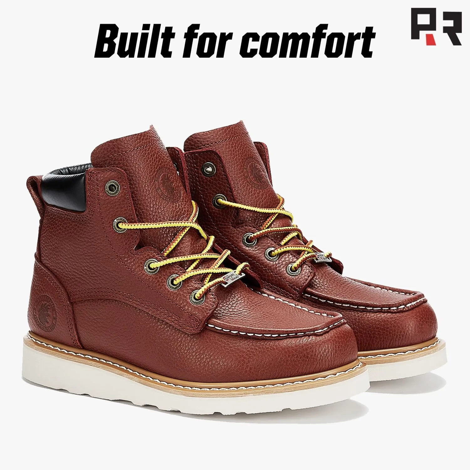 ROCKROOSTER Walker Work Boots for Men, 6" Soft Toe Comfortable Boot, Wedge Sole, Arch Support Anti-Fatigue Boots, Leather Insulated Safety Boot, Electric Hazard AP360