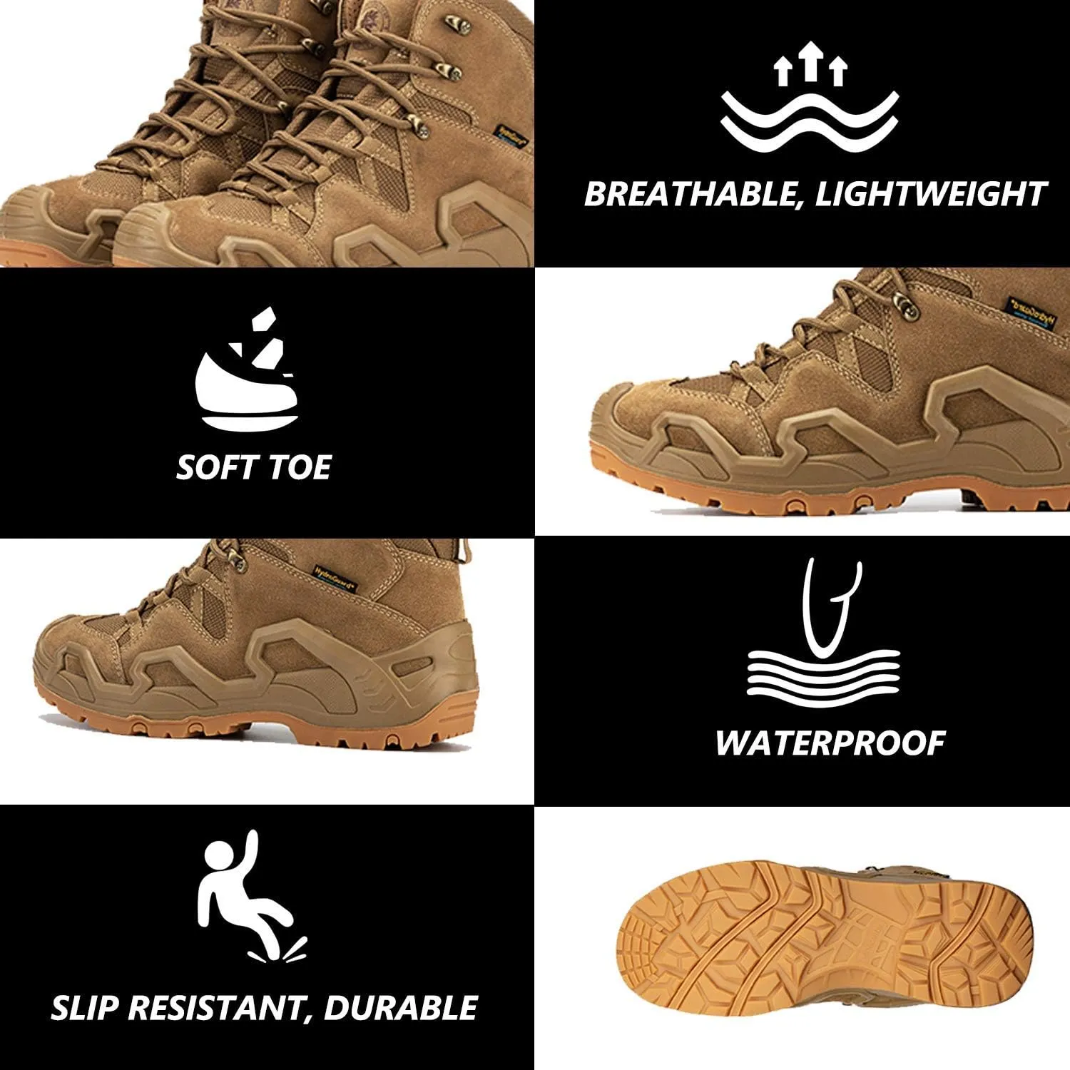 ROCKROOSTER Walland Men 8 inch Combat Boots for men, Trekking Waterproof Rubber Outsole Backpacking Hiking Boots KS735-KS737