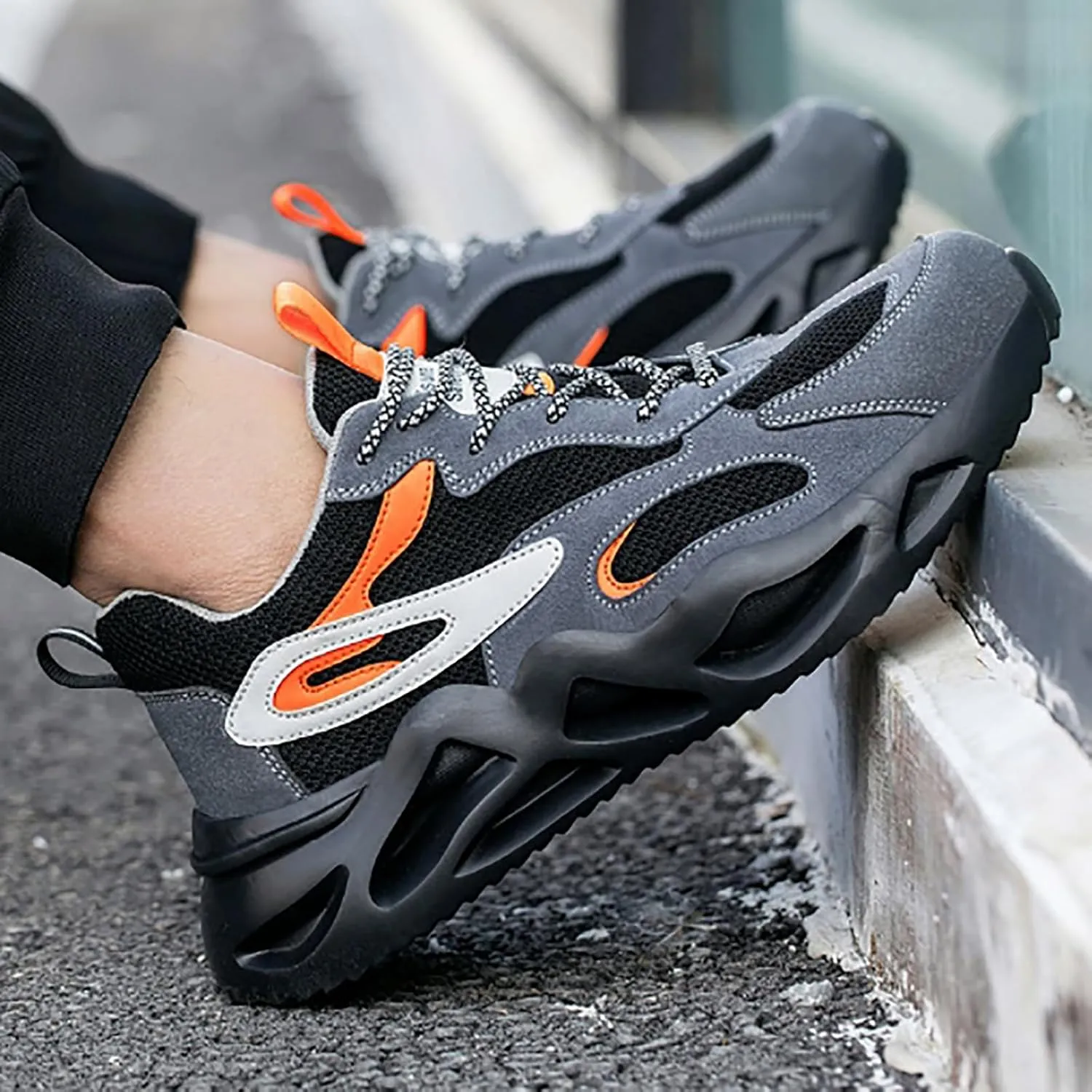 Safety Shoes for Men or Women,Anti-Smashing Head,Widening Without Grinding feet, Protective Toe Safety,Kevra Midsole,Soft and Lightweight Protective Soles of feet Safe,46,Grey