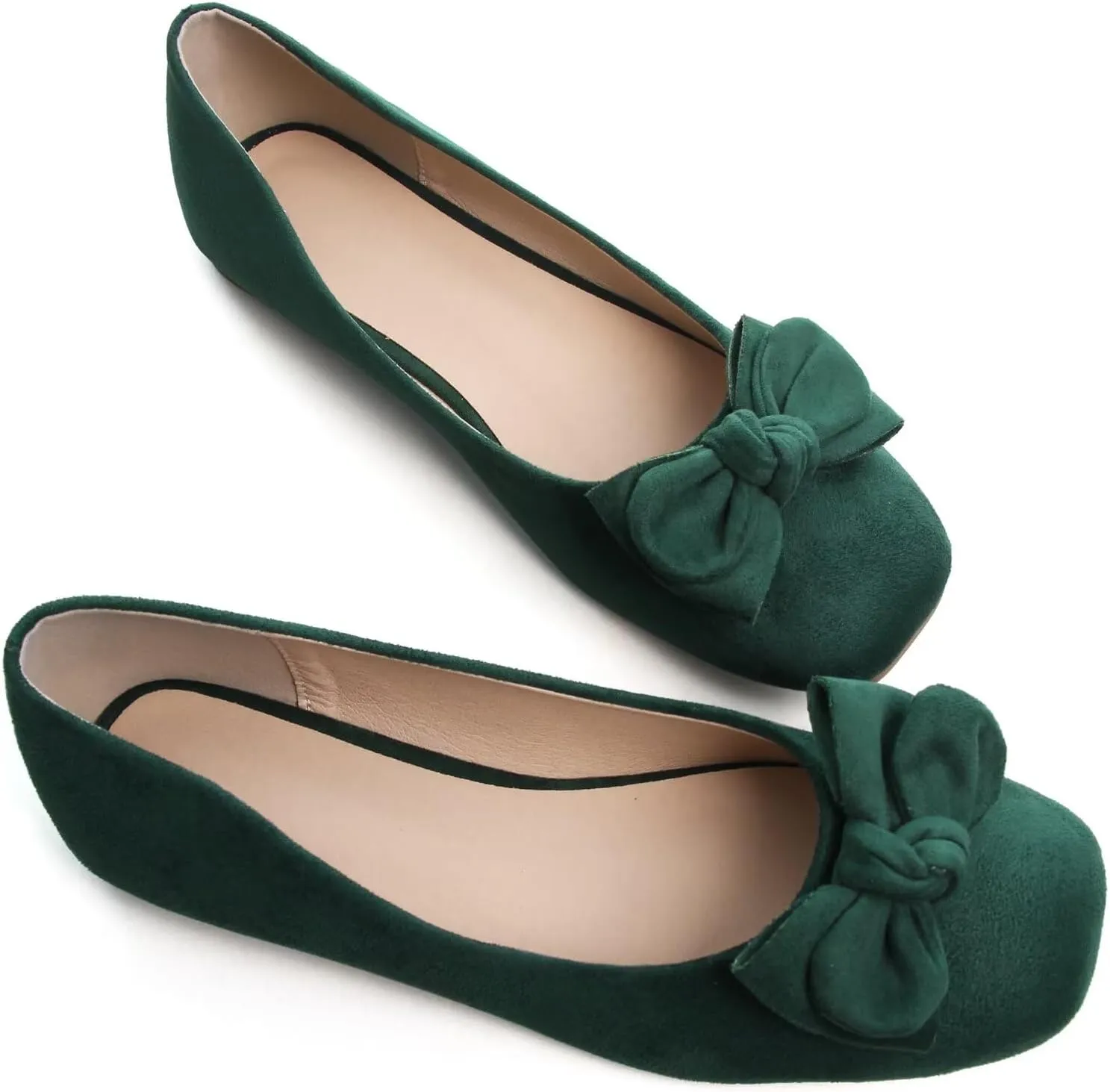 SAILING LU Cute Bow Black Ballet Flats Suede Dress Shoes for Women Comfortable Dressy Square Toe Walking Flats Shoes Slip Ons Business Casual