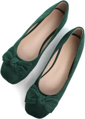 SAILING LU Cute Bow Black Ballet Flats Suede Dress Shoes for Women Comfortable Dressy Square Toe Walking Flats Shoes Slip Ons Business Casual