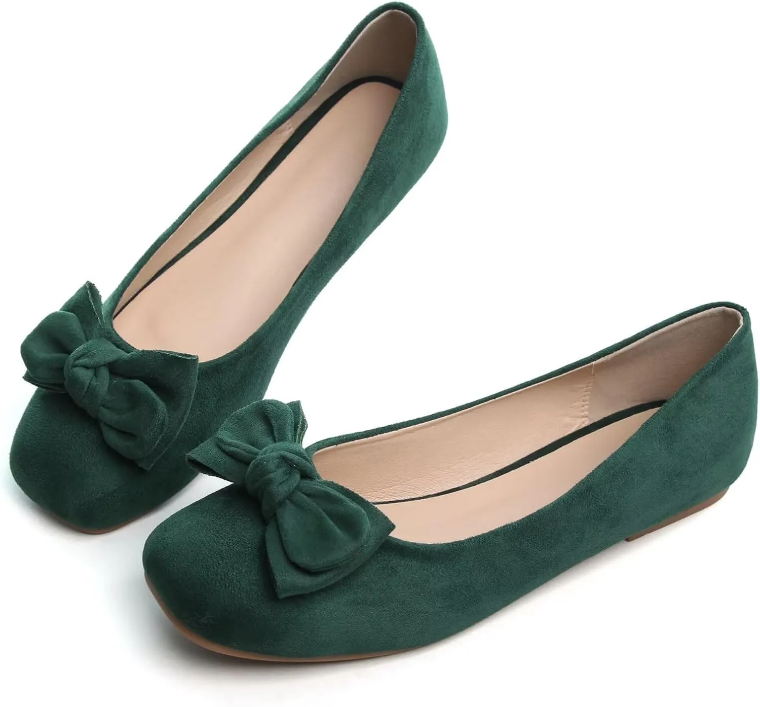 SAILING LU Cute Bow Black Ballet Flats Suede Dress Shoes for Women Comfortable Dressy Square Toe Walking Flats Shoes Slip Ons Business Casual
