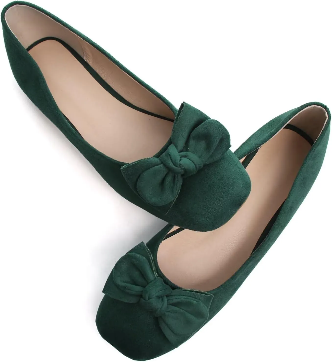 SAILING LU Cute Bow Black Ballet Flats Suede Dress Shoes for Women Comfortable Dressy Square Toe Walking Flats Shoes Slip Ons Business Casual