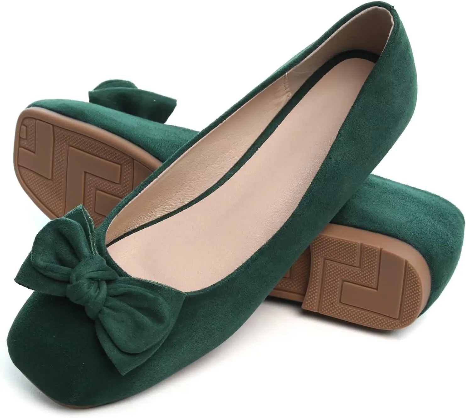 SAILING LU Cute Bow Black Ballet Flats Suede Dress Shoes for Women Comfortable Dressy Square Toe Walking Flats Shoes Slip Ons Business Casual