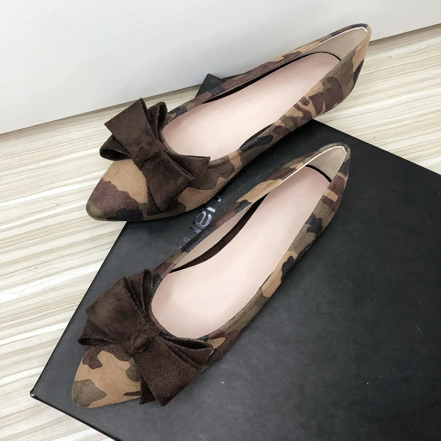 SAILING LU Womens Flats Shoes for Wedding Comfortable Pointy Toe Dress Loafers Bow-Knot Suede Dance Shoes for Party Slip On Moccasin