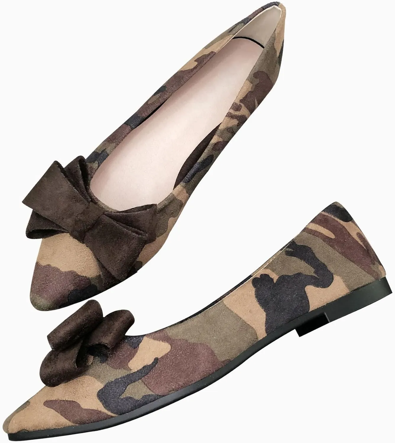 SAILING LU Womens Flats Shoes for Wedding Comfortable Pointy Toe Dress Loafers Bow-Knot Suede Dance Shoes for Party Slip On Moccasin