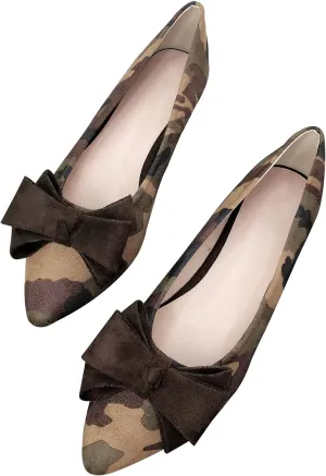 SAILING LU Womens Flats Shoes for Wedding Comfortable Pointy Toe Dress Loafers Bow-Knot Suede Dance Shoes for Party Slip On Moccasin