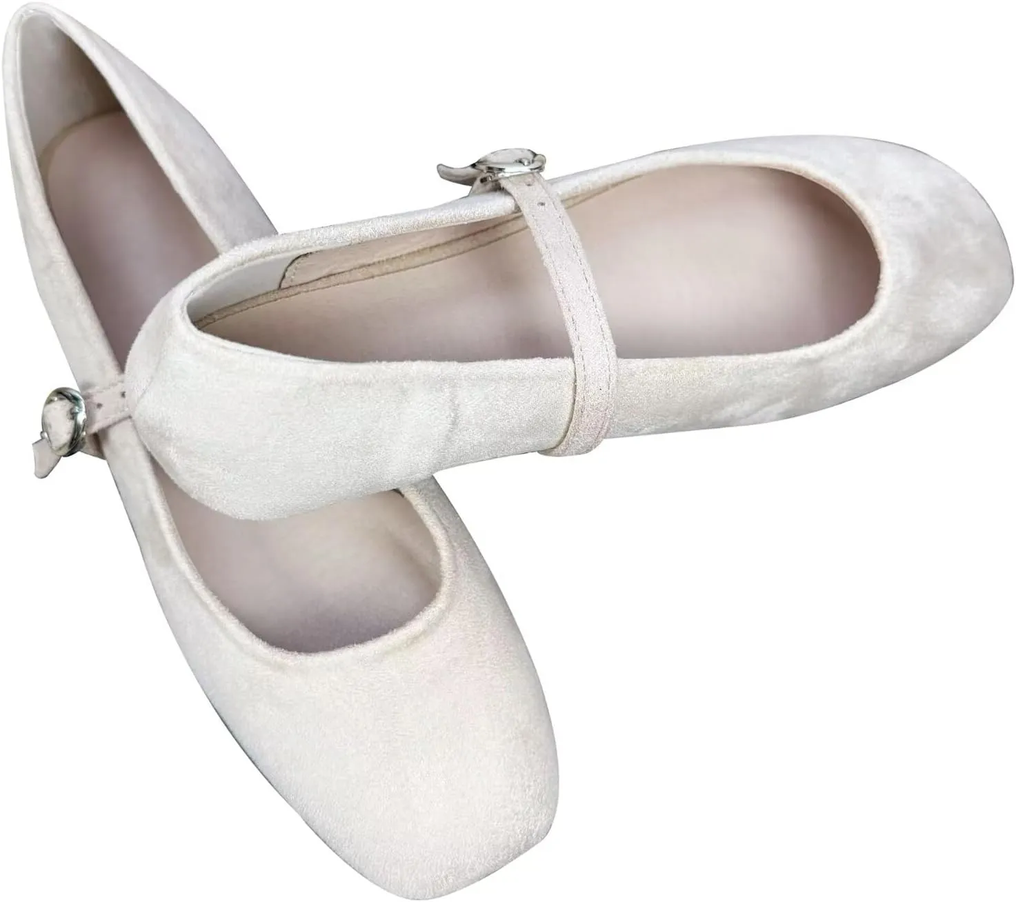 SAILING LU Women's Mary Jane Ballet Flats Square Toe Flat Shoes Suede Dress Shoes Comfortable Wear to Work Slip On Moccasins