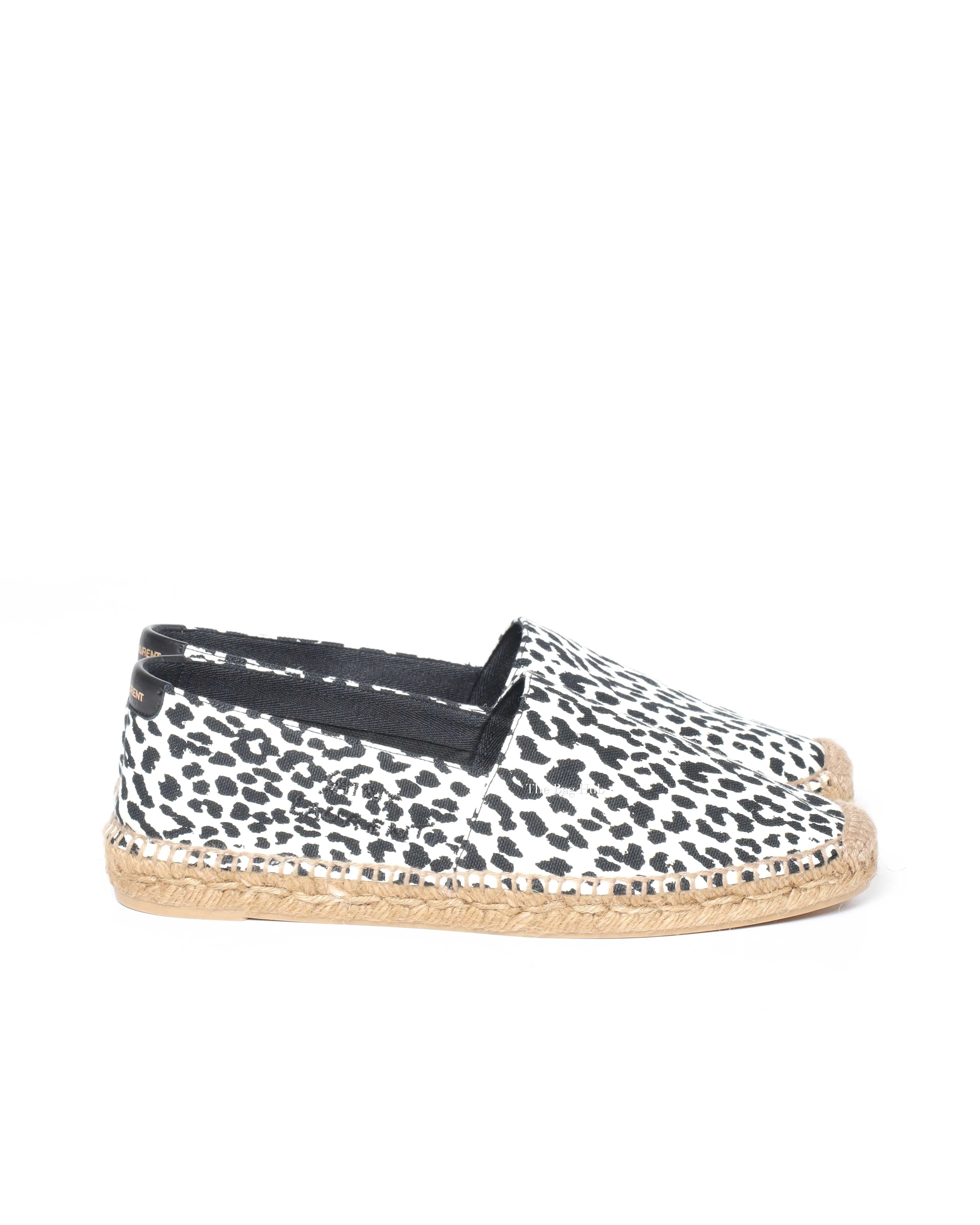 Saint Laurent White and Black Leopard Canvas Espadrilles Size 40
