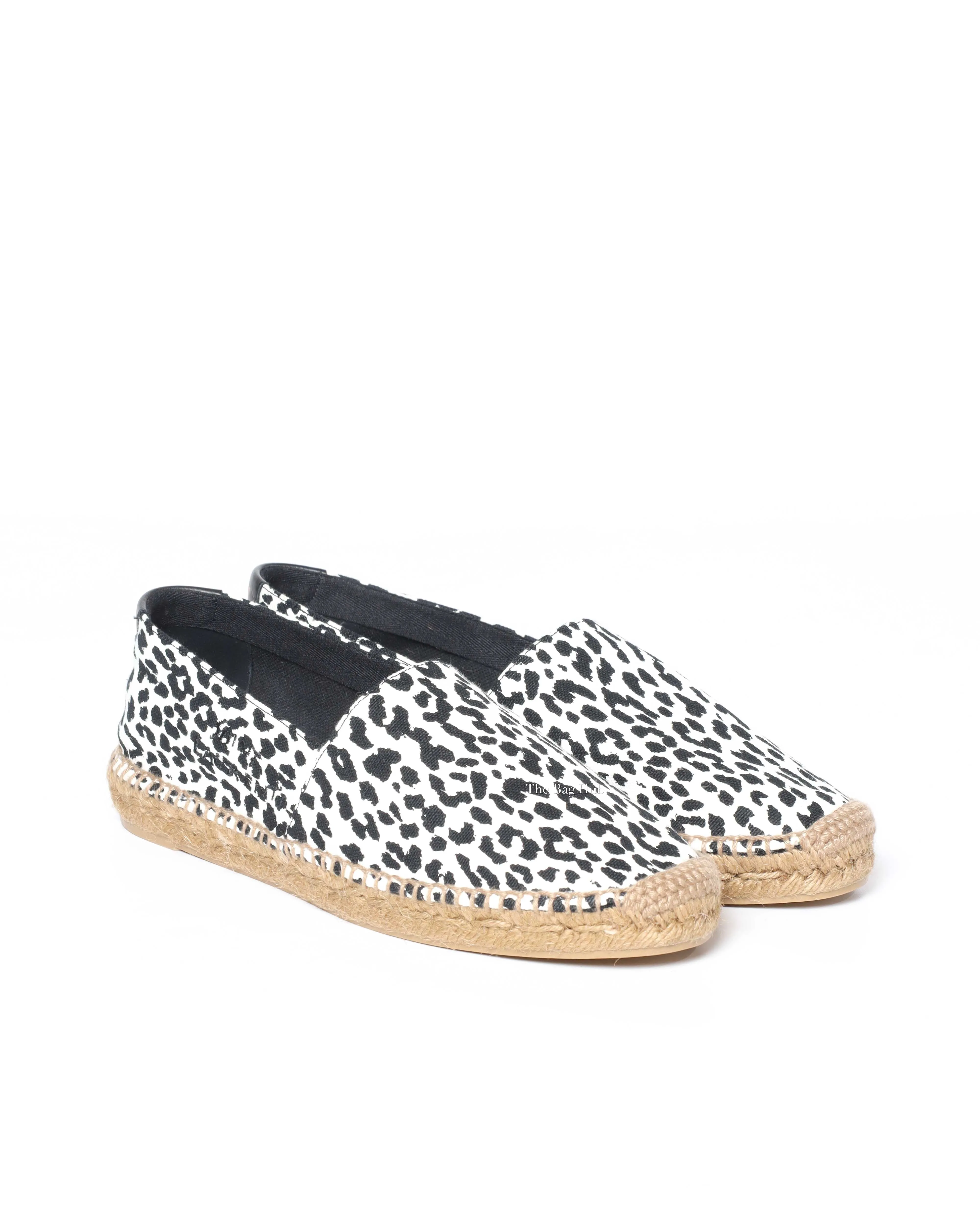 Saint Laurent White and Black Leopard Canvas Espadrilles Size 40