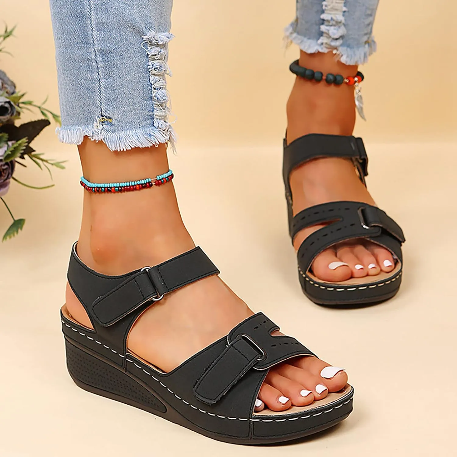 Sandals for Women Dressy,Sandals For Womens Casual Open Toe Strappy Wedge Sandals Summer Dressy Beach Womens Sandals