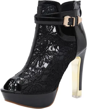 Sandals Mesh High Zip Ladies Sexy Up Shoes Lace Hollow Heel Floral Womens Casual Women's Tan Pumps for Women Sandal