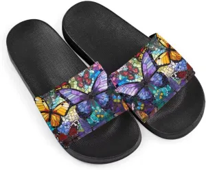 Sandals Women Comfortable Lightweight Summer Sandals Non Slip Slides Butterfly Print Beach Hotel Indoor Outdoor