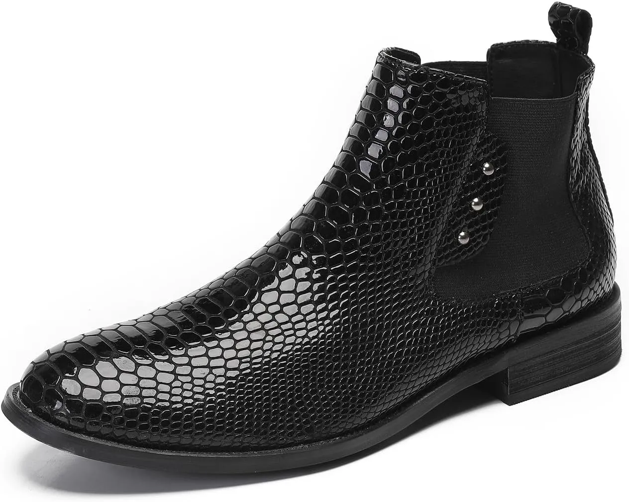 Santimon Mens Chelsea Boots Casual Dress Party Snakeskin Pattern Western Ankle Boots Genuine Leather Wedding Prom Zipper Beads Cowboy Tuxedo Chukka Boots