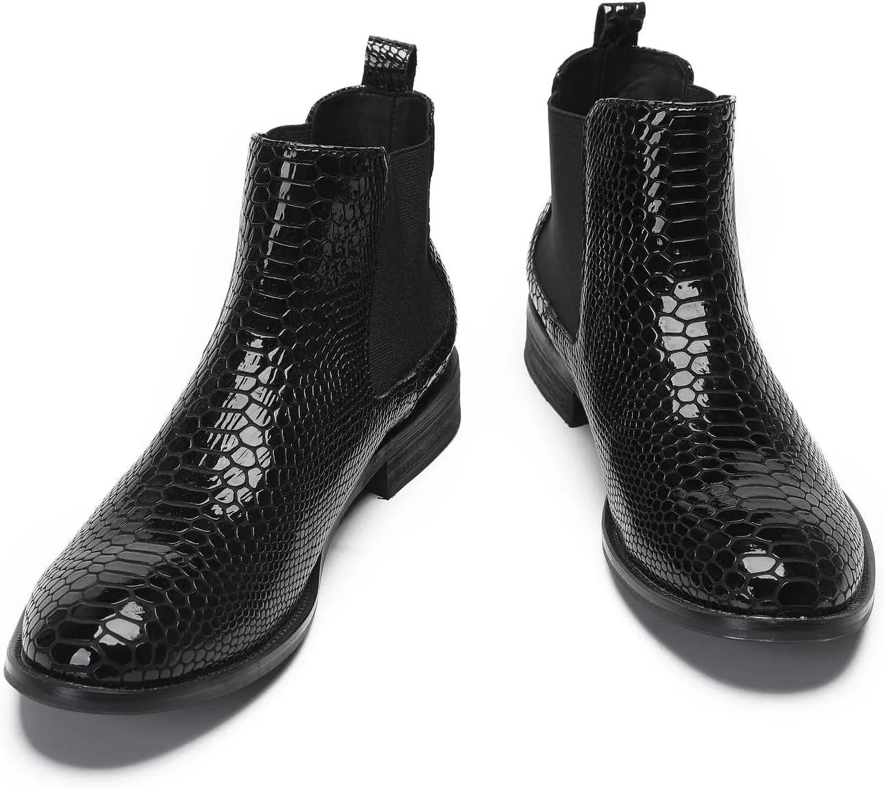 Santimon Mens Chelsea Boots Casual Dress Party Snakeskin Pattern Western Ankle Boots Genuine Leather Wedding Prom Zipper Beads Cowboy Tuxedo Chukka Boots
