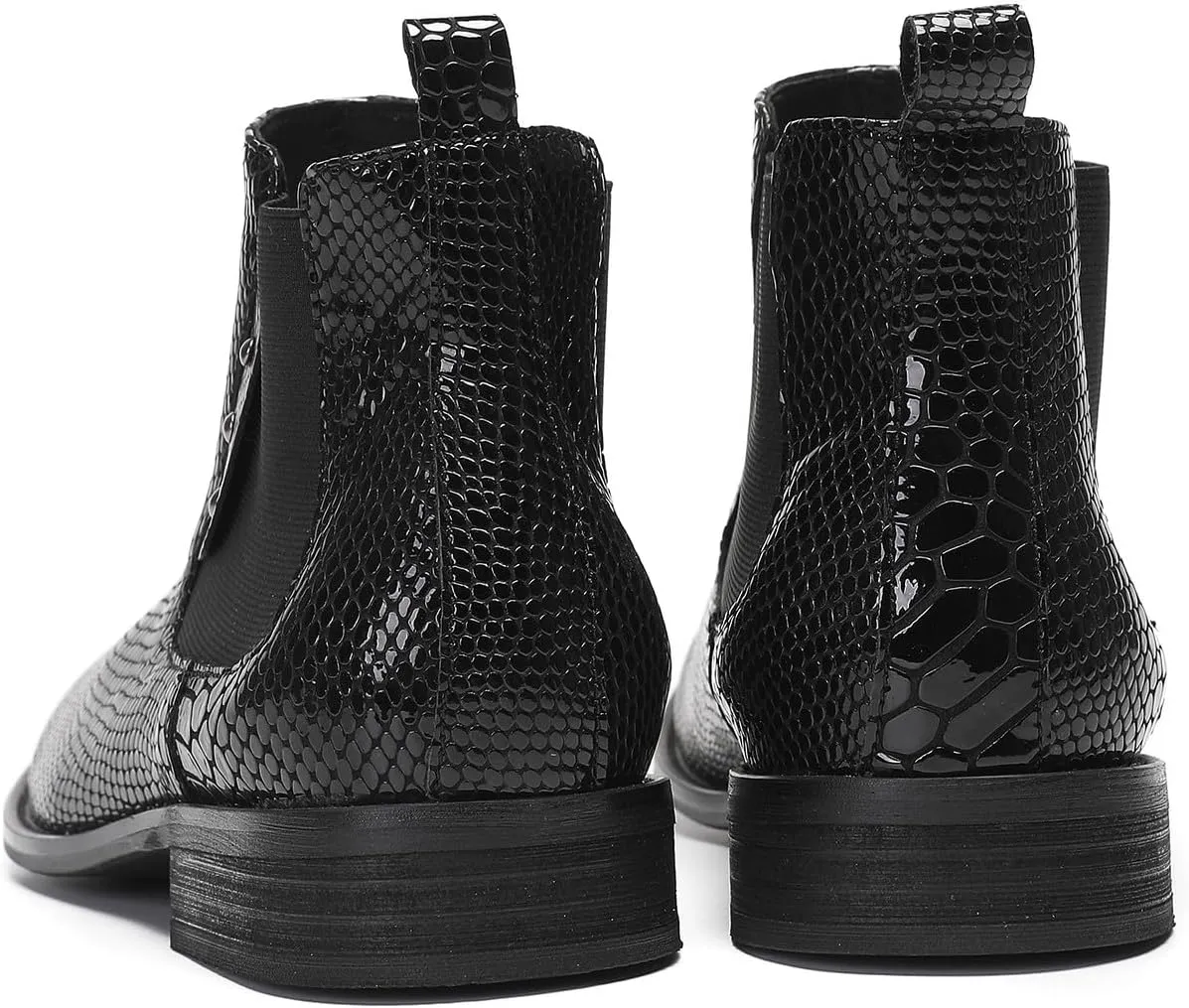 Santimon Mens Chelsea Boots Casual Dress Party Snakeskin Pattern Western Ankle Boots Genuine Leather Wedding Prom Zipper Beads Cowboy Tuxedo Chukka Boots