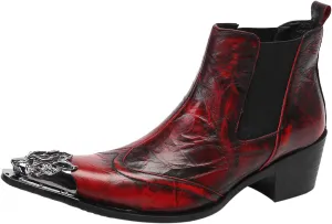 Santimon Men's Genuine Leather Western Chelsea Boots - Wingtip Toe Caps & Side Zipper Dress-Casual Ankle Boots - Rugged-Elegant for Honky-Tonk Bars, Neon Disco & Ballroom Dance