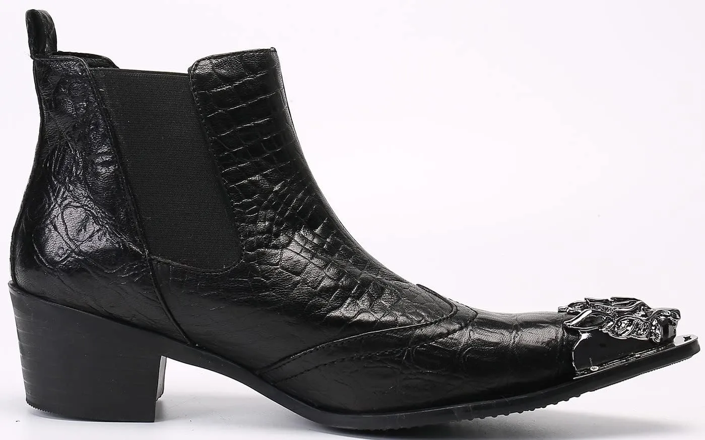 Santimon Men's Genuine Leather Western Chelsea Boots - Wingtip Toe Caps & Side Zipper Dress-Casual Ankle Boots - Rugged-Elegant for Honky-Tonk Bars, Neon Disco & Ballroom Dance