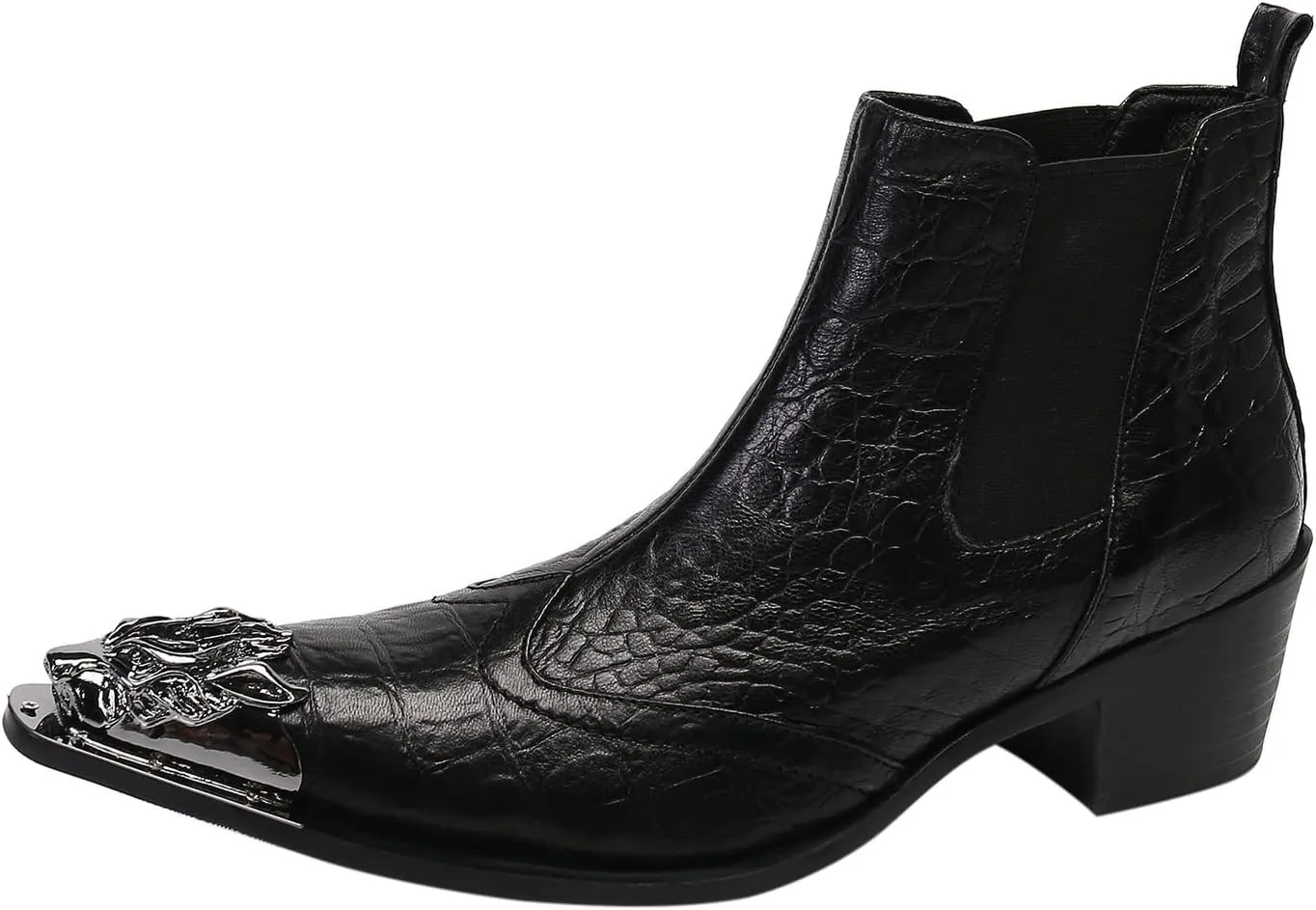 Santimon Men's Genuine Leather Western Chelsea Boots - Wingtip Toe Caps & Side Zipper Dress-Casual Ankle Boots - Rugged-Elegant for Honky-Tonk Bars, Neon Disco & Ballroom Dance