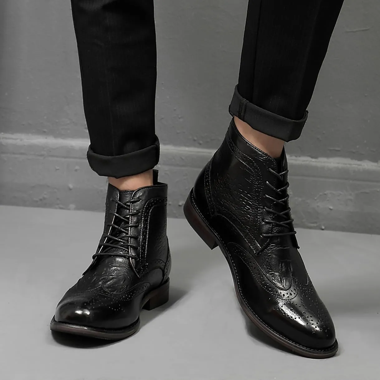 Santimon Men's Oxfords Boots Dress Casual Leather Fashion Wingtips Brogues Chelsea Boots Tuxedo Ankle Danner Boots for Men