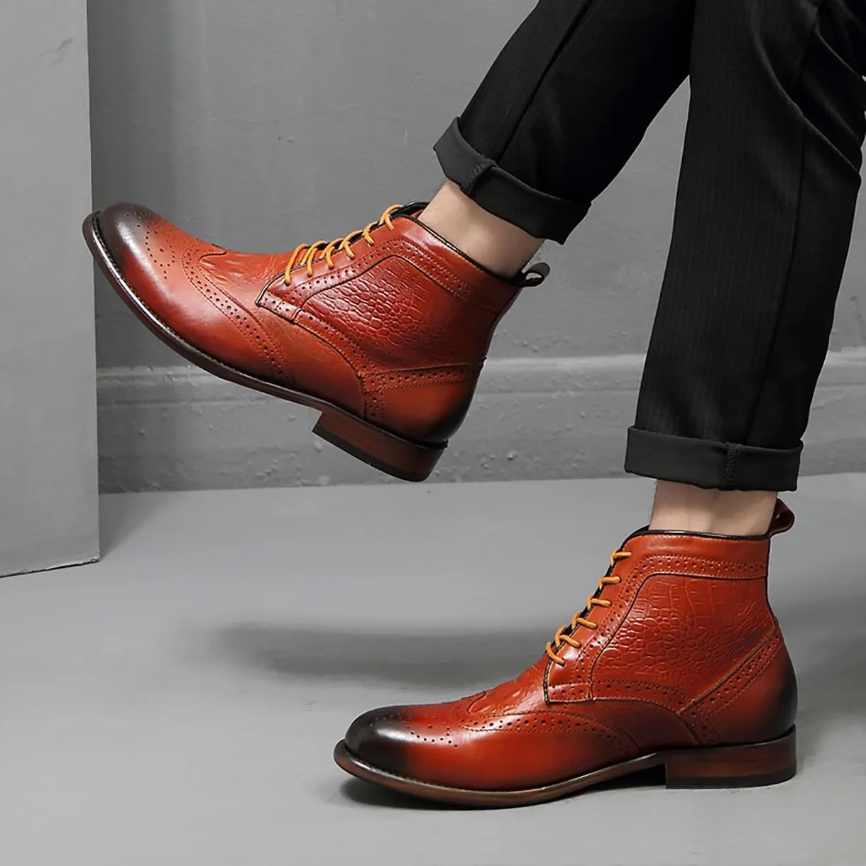 Santimon Men's Oxfords Boots Dress Casual Leather Fashion Wingtips Brogues Chelsea Boots Tuxedo Ankle Danner Boots for Men
