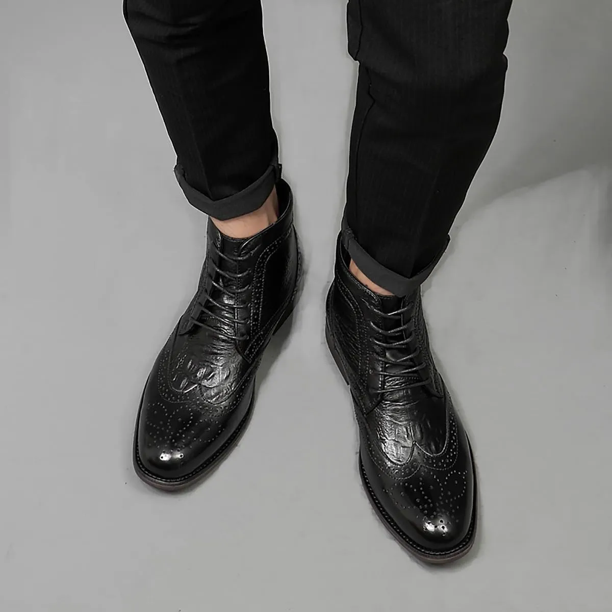Santimon Men's Oxfords Boots Dress Casual Leather Fashion Wingtips Brogues Chelsea Boots Tuxedo Ankle Danner Boots for Men