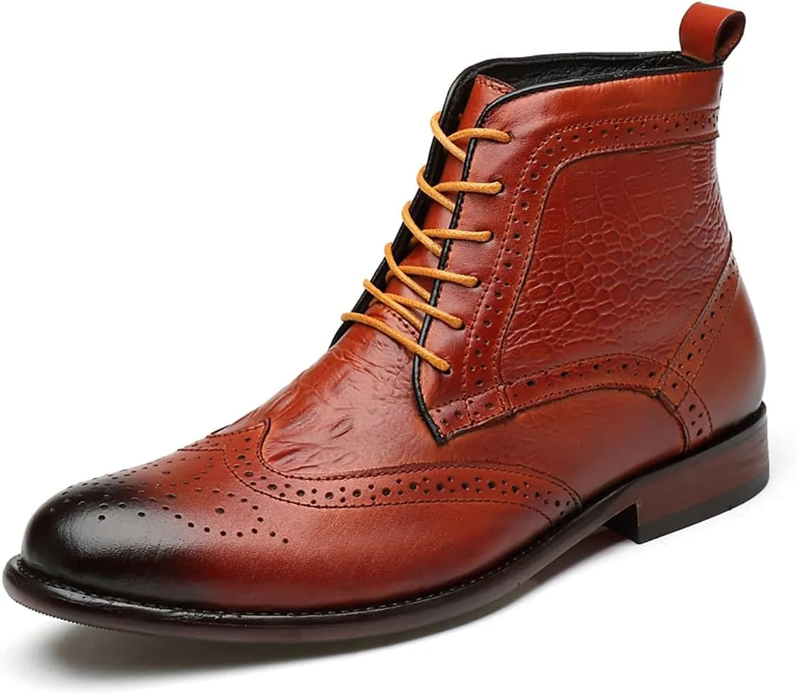 Santimon Men's Oxfords Boots Dress Casual Leather Fashion Wingtips Brogues Chelsea Boots Tuxedo Ankle Danner Boots for Men
