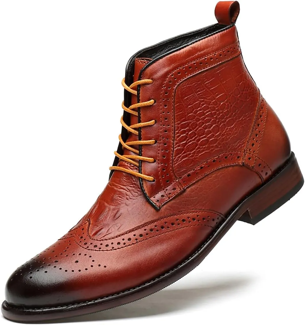 Santimon Men's Oxfords Boots Dress Casual Leather Fashion Wingtips Brogues Chelsea Boots Tuxedo Ankle Danner Boots for Men