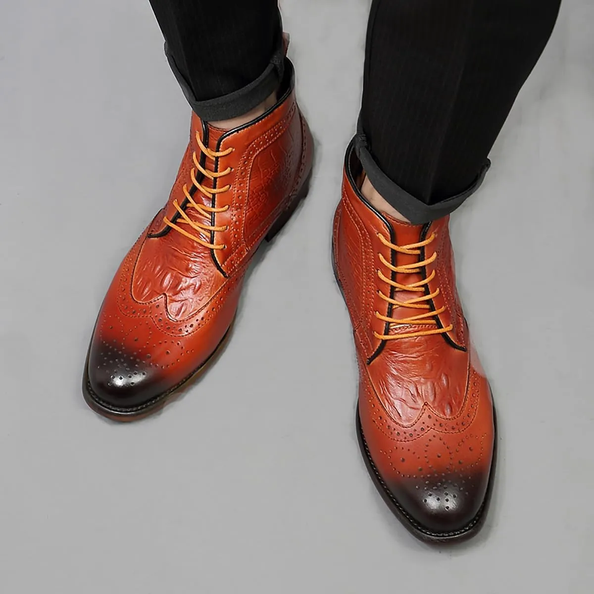 Santimon Men's Oxfords Boots Dress Casual Leather Fashion Wingtips Brogues Chelsea Boots Tuxedo Ankle Danner Boots for Men