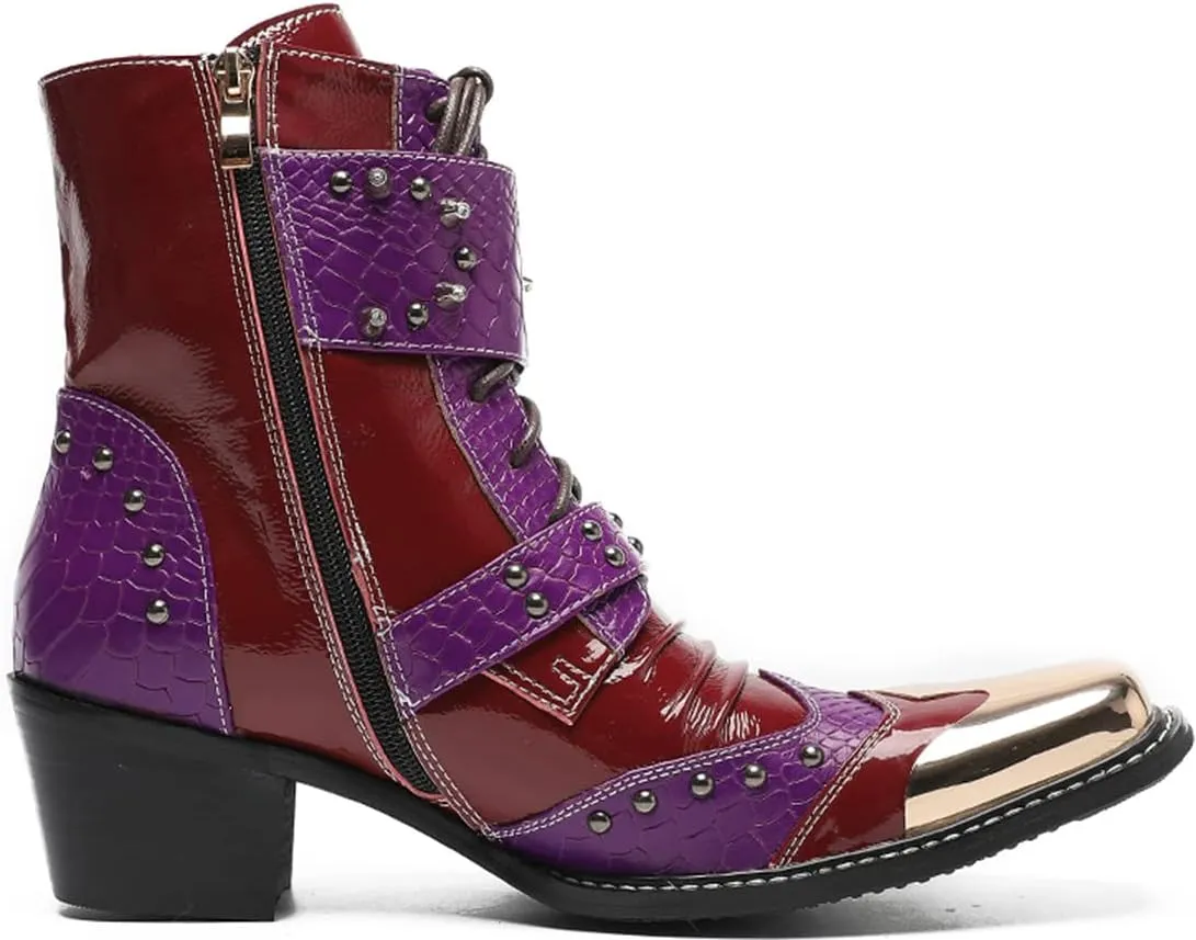 Santimon Men's Premium Western Cowboy Boots | Mid-Calf Dress & Casual Boots | Metal Square Toe & Two-Tone Buckle | Rugged Elegance for Weddings, Prom, Honky-Tonks & Motorcycle Rides