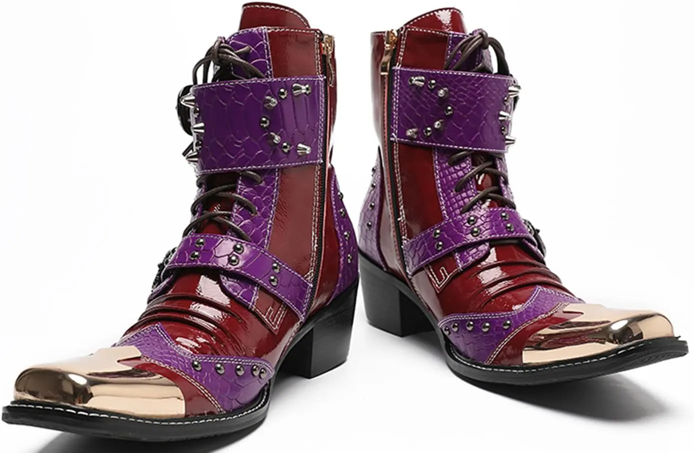 Santimon Men's Premium Western Cowboy Boots | Mid-Calf Dress & Casual Boots | Metal Square Toe & Two-Tone Buckle | Rugged Elegance for Weddings, Prom, Honky-Tonks & Motorcycle Rides