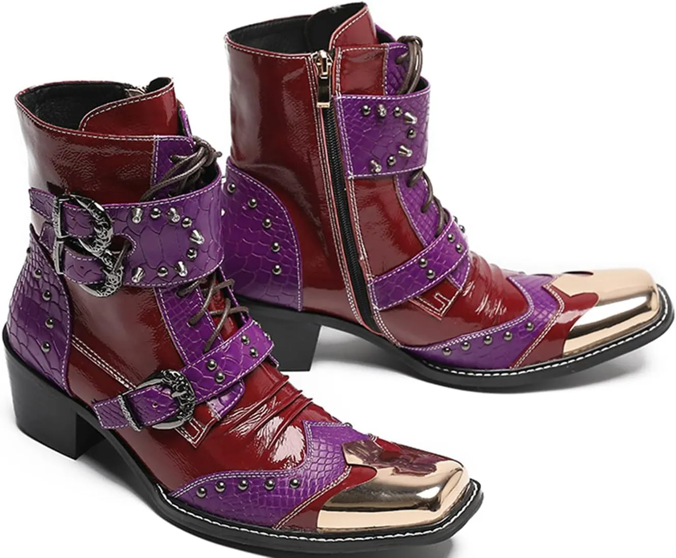 Santimon Men's Premium Western Cowboy Boots | Mid-Calf Dress & Casual Boots | Metal Square Toe & Two-Tone Buckle | Rugged Elegance for Weddings, Prom, Honky-Tonks & Motorcycle Rides