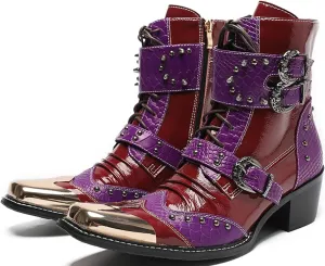 Santimon Men's Premium Western Cowboy Boots | Mid-Calf Dress & Casual Boots | Metal Square Toe & Two-Tone Buckle | Rugged Elegance for Weddings, Prom, Honky-Tonks & Motorcycle Rides