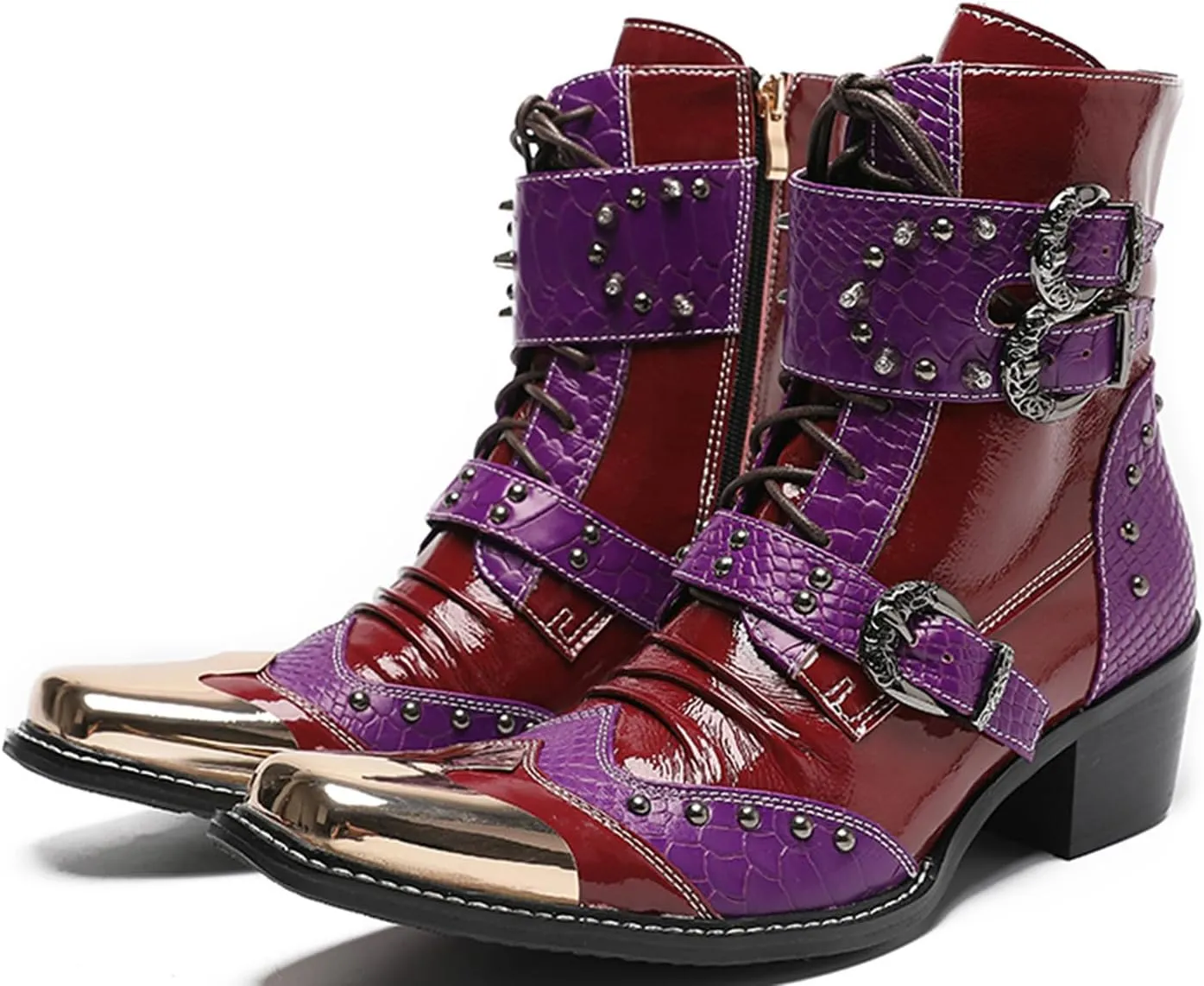 Santimon Men's Premium Western Cowboy Boots | Mid-Calf Dress & Casual Boots | Metal Square Toe & Two-Tone Buckle | Rugged Elegance for Weddings, Prom, Honky-Tonks & Motorcycle Rides