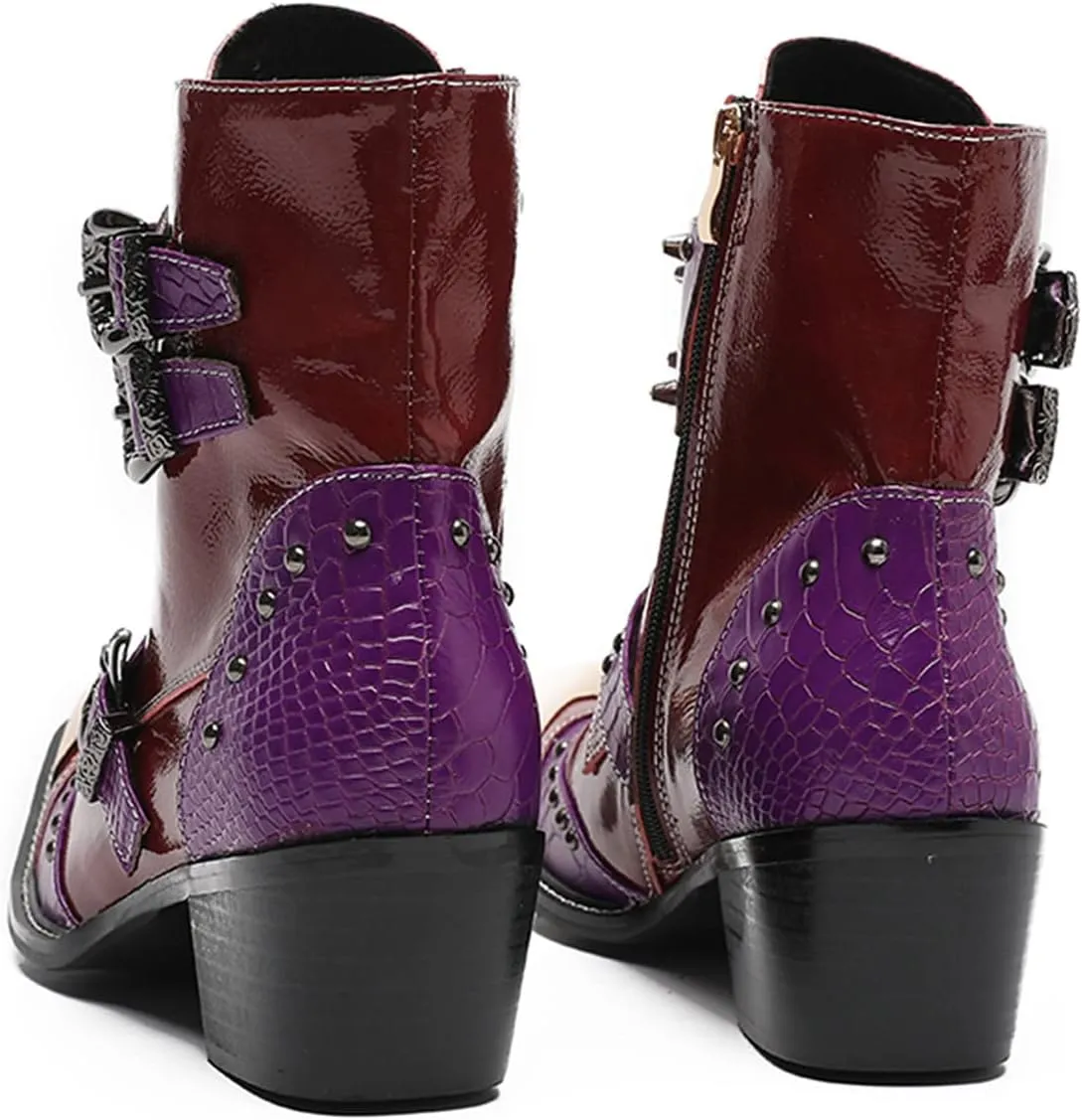 Santimon Men's Premium Western Cowboy Boots | Mid-Calf Dress & Casual Boots | Metal Square Toe & Two-Tone Buckle | Rugged Elegance for Weddings, Prom, Honky-Tonks & Motorcycle Rides