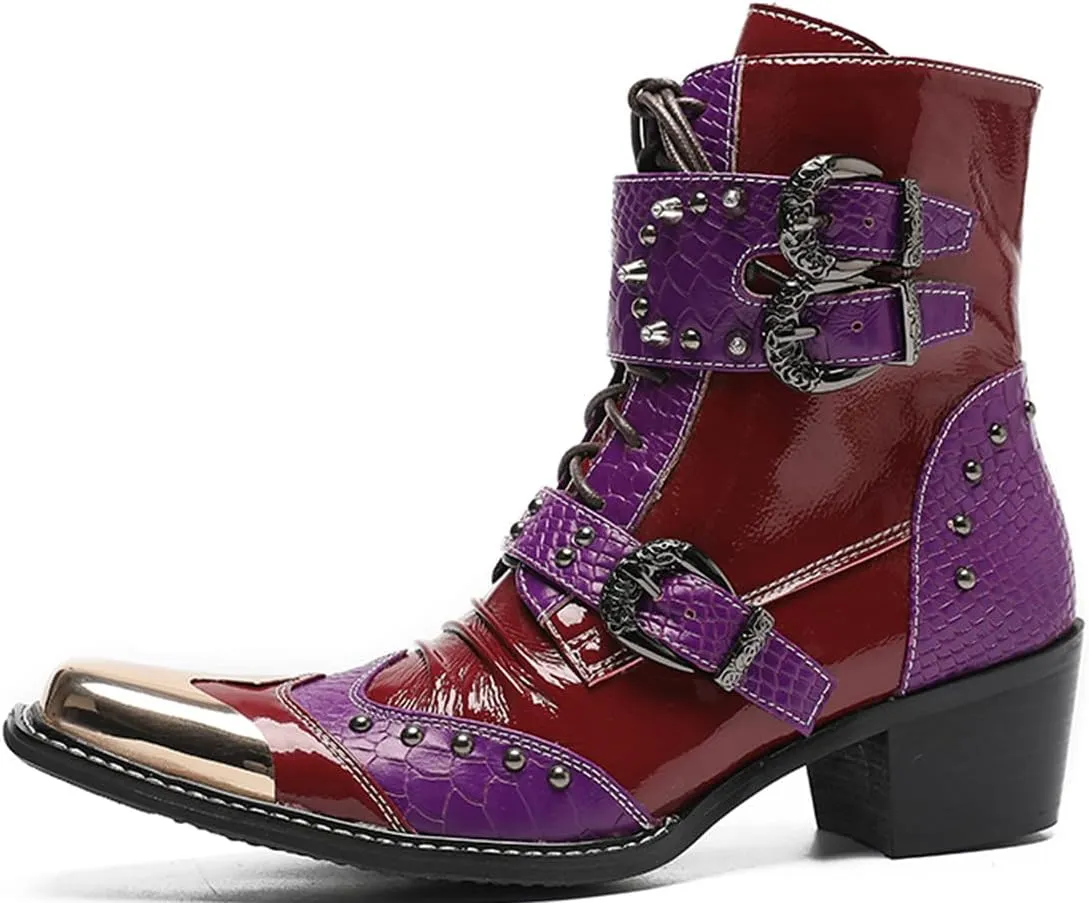 Santimon Men's Premium Western Cowboy Boots | Mid-Calf Dress & Casual Boots | Metal Square Toe & Two-Tone Buckle | Rugged Elegance for Weddings, Prom, Honky-Tonks & Motorcycle Rides