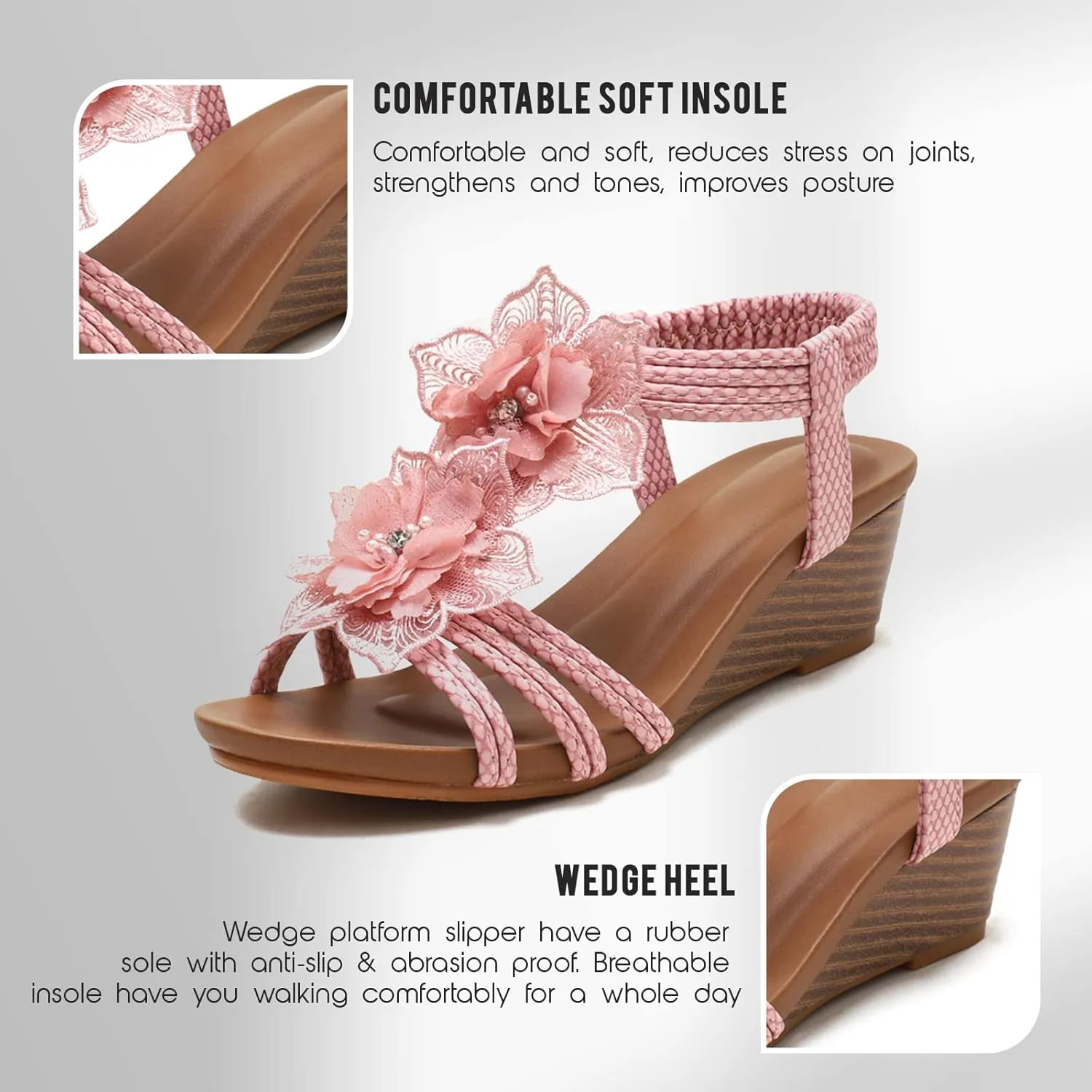 Saralris Wedge Sandals for Women Cutout Peep Toe Mid Heel Rhinestones Fashion Breathable Beach Sandals