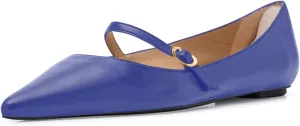 sarawill Women's Pointed Toe Ballet Flats Adjustable Strap with Buckle Mary Jane Flats Comfort Closed Toe Work Dressy Flat Shoes for Women